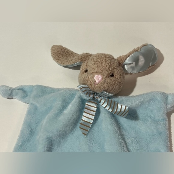 Dan Dee Brown Bunny Rabbit Lovey Blue Security Blanket Rattle Head Knot Ends - Picture 2 of 7